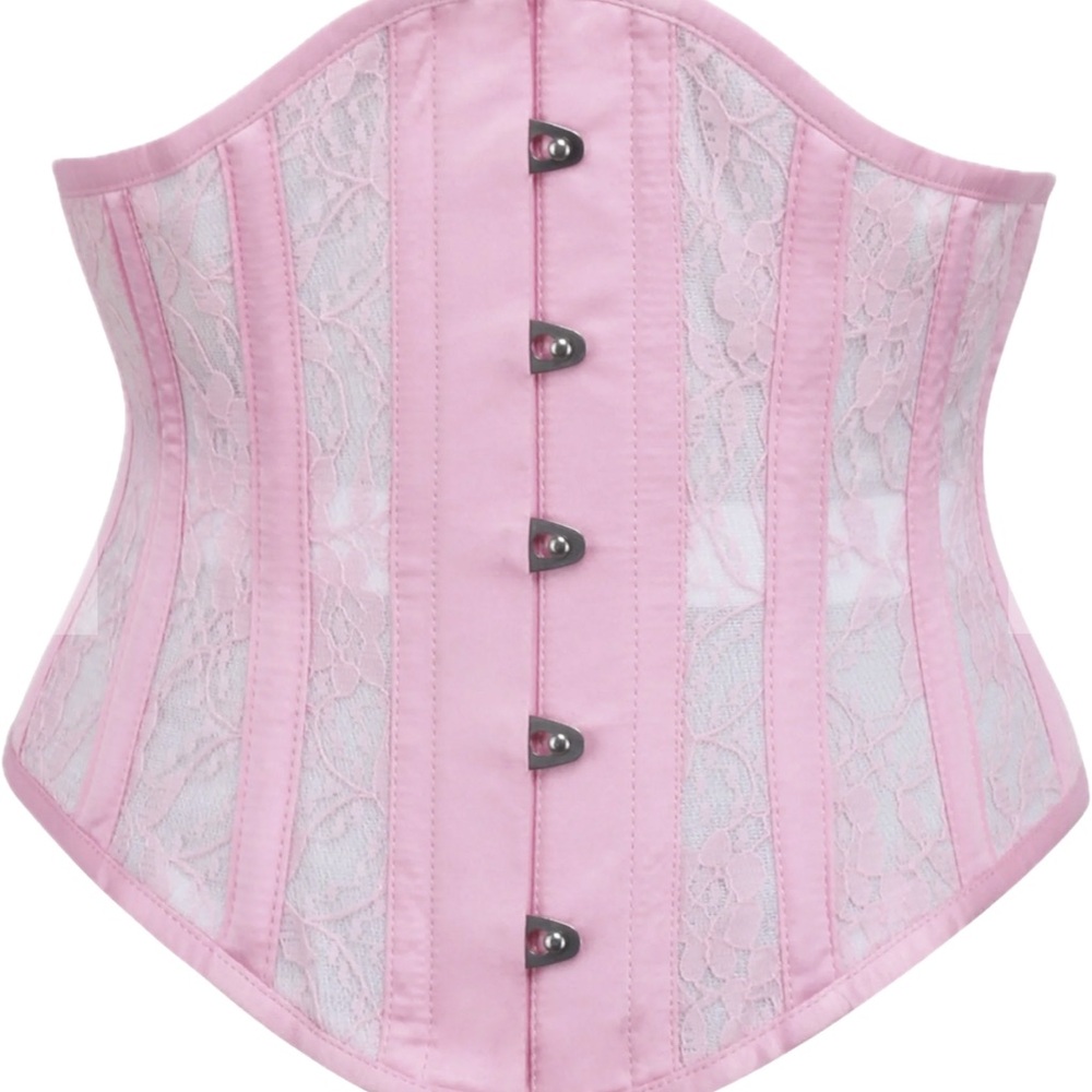PINK SATIN LACE STEEL BONED CORSET